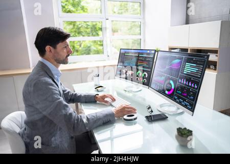 Financial Business Analytics Data Dashboard. Analyst Man Stock Photo