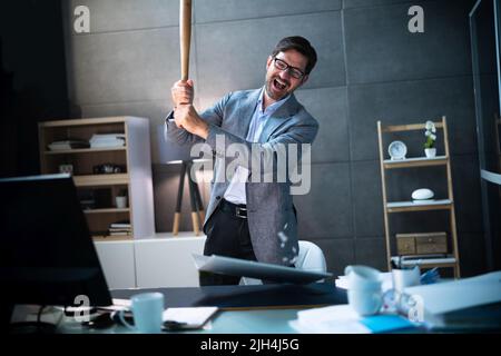 Man Rage In Office. Stress, Anger And Burnout Stock Photo