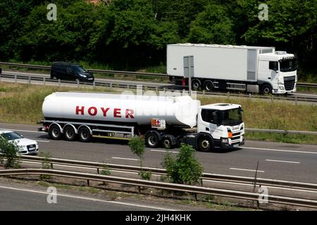 Hoyer tanker lorry on the M40 motorway, Warwickshire, UK Stock Photo