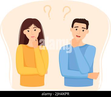 Thinking woman and man with question marks, vector illustration Stock Vector
