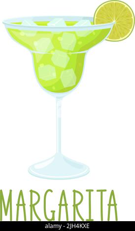 Cocktail Margarita with slice of lime isolated on white background, vector illustration Stock Vector