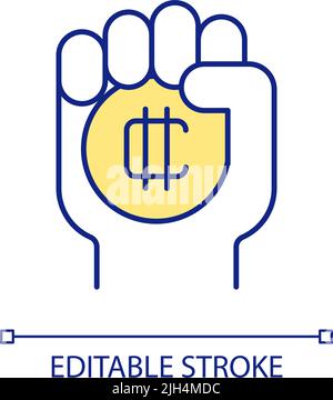 Hand with crypto token RGB color icon Stock Vector