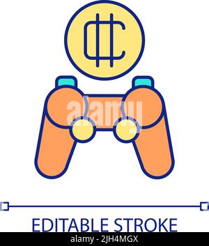 Play videogame and get cryptocurrency RGB color icon Stock Vector