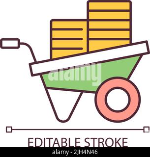 Building materials in handcart RGB color icon Stock Vector