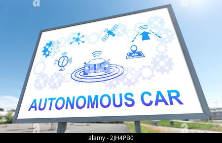 Autonomous car concept drawn on a billboard Stock Photo