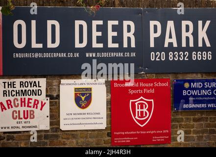 Signage at the entrance to The Old Deer Park, Richmond, Surrey, UK Stock Photo