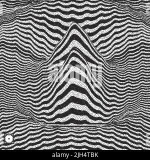 Waveform background. Dynamic visual effect. Surface distortion. Black and white sound waves. Pointillism pattern with optical illusion. Stippled vecto Stock Vector
