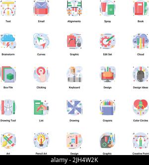 Art, drawing and web and graphic design icons set. Flat Style vector symbols. Stock Vector