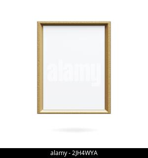 Wooden picture frame isolated on white background with copy space, Blank thin frame with empty space for decorative uses. 3d rendering. Stock Photo