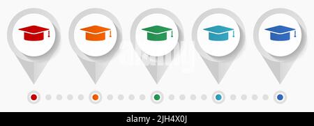 Education, graduation concept vector icons, infographic template easy to edit, set of colorful flat design pointers for webdesign and mobile applicati Stock Vector