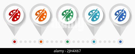 Paint brush, palette, art concept vector icons, infographic template easy to edit, set of colorful flat design pointers for webdesign and mobile appli Stock Vector