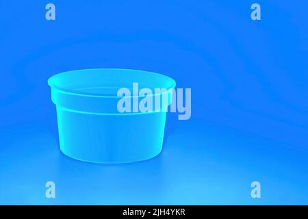 Blue light neon plastic jar capacity of isolated on blue Stock Photo