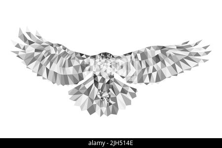 Low poly vector eagle in colorless monochrome grayscale effect isolated on white Stock Vector