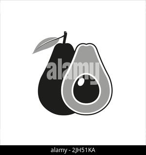 Avocado icon black. Avocado fruit whole and half. Logotype. Vector avocado food icon. Avocado illustration in flat style. Vector illustration. Stock Vector