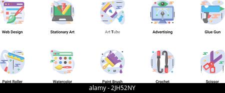 Art, drawing and web and graphic design icons set. Flat Style vector symbols. Stock Vector