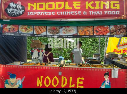 London,England,UK-July 21 2019: Makeshift eateries,specializing in tasty meals from around the world,offer tasty snacks and munchies to passing touris Stock Photo