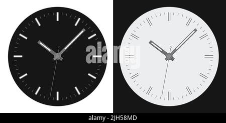 Flat design illustration of a clock face with minute, hour and second hands. Collection of white and black colors - vector Stock Vector