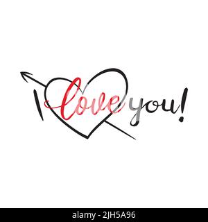 Heart illustration. Happy Valentine's Day. Modern calligraphy script love text. Vector illustration. Design for printing on shirts, posters, banners. Stock Vector