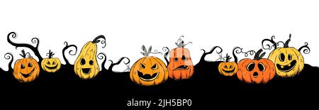 Cute hand drawn Halloween seamless pattern with pumpkins, great for textiles, surfaces, banners, wallpapers Stock Vector