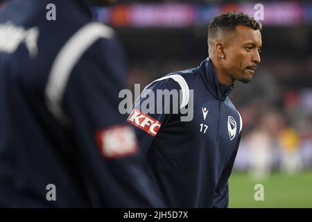 Melbourne, Australia. 15th July, 2022. 15th July 2022, Melbourne Cricket Ground, Melbourne, Australia. Pre-season friendly football, Melbourne Victory versus Manchester United: Luis Nani of the Victory warms up Credit: Action Plus Sports Images/Alamy Live News Stock Photo