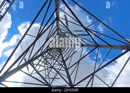 Electricity high voltage distribution overhead pylon, Altrincham, Cheshire, England, UK, WA14 5GJ Stock Photo