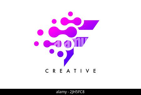 Bubbles Dots Letter F Logo Design. Creative Letter Icon with Blue Bubbles and Circular Dots Vector Illustration. Stock Vector