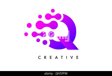 Bubbles Dots Letter Q Logo Design. Creative Letter Icon with Blue Bubbles and Circular Dots Vector Illustration. Stock Vector