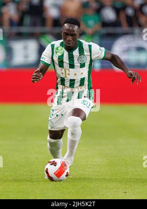 BUDAPEST, HUNGARY - AUGUST 9: Adama Traore of Ferencvarosi TC controls the  ball during the UEFA Champions League Qualifying Round match between Ferencvarosi  TC and Qarabag FK at Ferencvaros Stadium on August