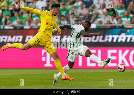 BUDAPEST, HUNGARY - JULY 13: Samy Mmaee of Ferencvarosi TC controls the  ball during the UEFA Champions League 2022/23 First Qualifying Round Second  Leg match between Ferencvarosi TC and FC Tobol at