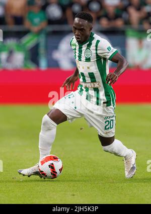 BUDAPEST, HUNGARY - AUGUST 9: Adama Traore of Ferencvarosi TC controls the  ball during the UEFA Champions League Qualifying Round match between Ferencvarosi  TC and Qarabag FK at Ferencvaros Stadium on August