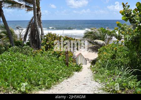 Bathsheba beach sign on a nice day in Barbados. Stock Photo