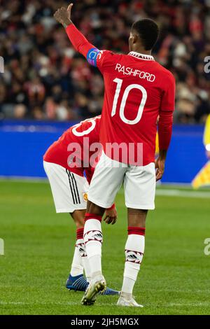 July 15, 2022: MELBOURNE, AUSTRALIA - JULY 15: Marcus Rashford of Manchester United against Melbourne Victory in a pre-season friendly football match at the MCG on 15th July 2022 (Credit Image: © Chris Putnam/ZUMA Press Wire) Credit: ZUMA Press, Inc./Alamy Live News Stock Photo