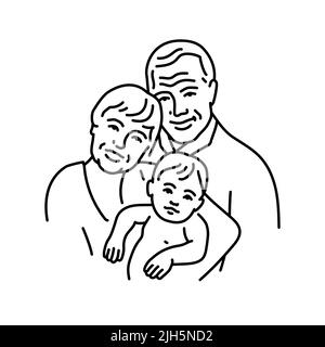 Grandparents with grandson color line illustration. LGBT adoption of children Stock Vector