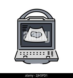 Wireless ultrasound device color line illustration. Stock Vector