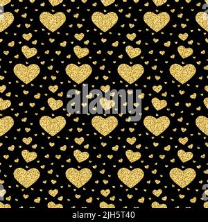 Golden pattern heart shape love holiday on black background for creative design decoration Stock Photo