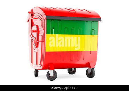 Garbage container with Rastafarian flag, 3D rendering isolated on white background Stock Photo