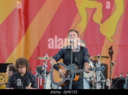 Bruce Springsteen performs with the E Street Band at the New Orleans Jazz and Heritage Festival on April 29, 2012 Stock Photo