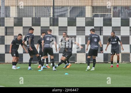 Porto, Portugal. 15th July, 2022. Porto, 07/15/2022 - Training of Boavista  Futebol Clube, open to fans, in the secondary field of EstÃdio do Bessa  Século XXI, in Porto. Gaius Makouta; Chidozie. (