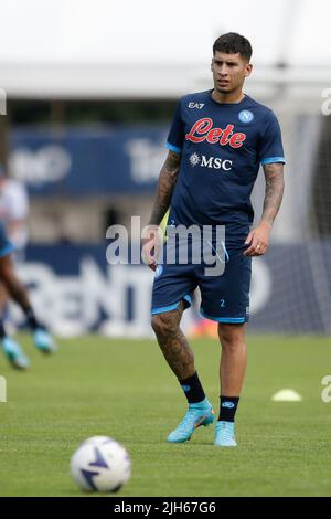 SSC Napoli's Uruguayan defender Mathias Olivera looks during the afternoon training session on the seventh day of the preseason training camp of SSC Napoli 2022-23 in Val di Sole in Trentino, Dimaro Folgarida Stock Photo