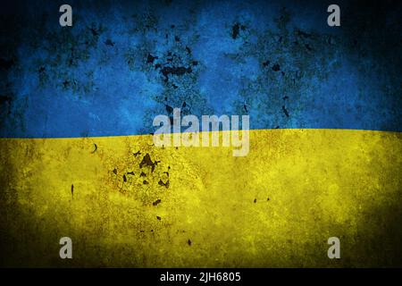 Flag Ukraine is depicted on an old, rusty, cracked surface Stock Photo