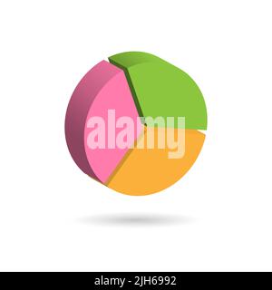 3d pie chart graph is divided into parts. Realistic geometric infographic of 3 parts share for business presentation, design data finance, report. Bus Stock Vector