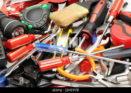 Large pile various hand tools Stock Photo