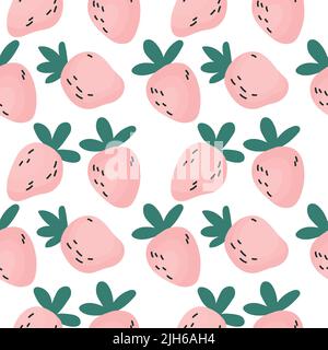 Cartoon strawberries seamless pattern on white background Stock Vector