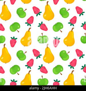 Cartoon apples, pears and strawberries seamless pattern Stock Vector
