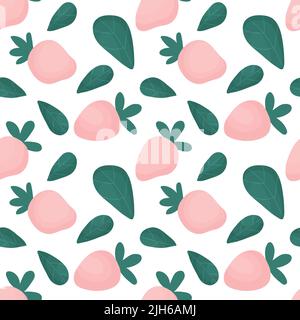 Cartoon strawberries seamless pattern on white background Stock Vector