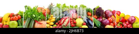 Useful fruits and vegetables divided vertical lines isolated on white background Stock Photo