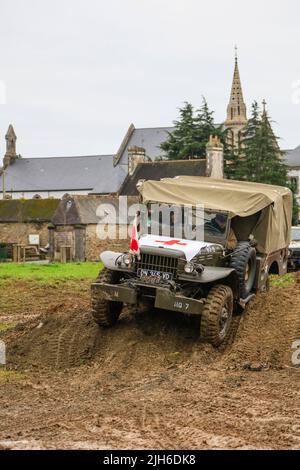 Dodge WC52 Truck, Weapons and Troop Carrier of the American Army in World War 2, here as an ambulance at a classic car meeting in Landernau Stock Photo