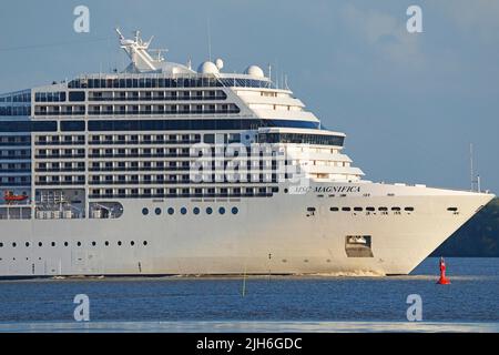 Cruise ship MSC Magnifica on the Elbe near Wedel, Schleswig-Holstein, Germany Stock Photo