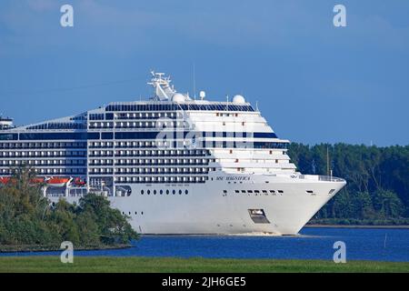 Cruise ship MSC Magnifica on the Elbe near Wedel, Schleswig-Holstein, Germany Stock Photo