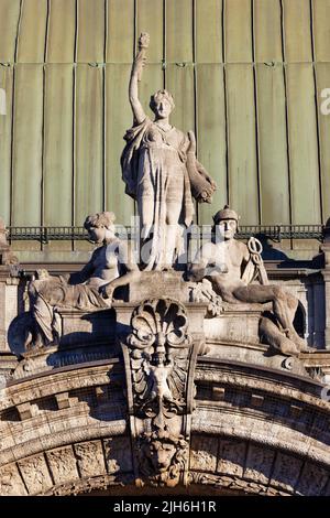Group of figures Triumph of Technology made of shell limestone by ...